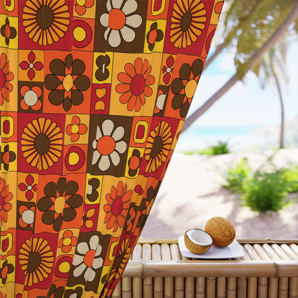 Retro Flower Power Patchwork 70s Floral Window Curtain – Stylish Home Decor for Cozy Living Spaces - Mid Century Modern Gal