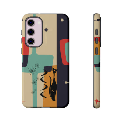 Mid Century Modern, Geometric, Atomic Cat Groovy Smart Phones Tough Phone Cases
