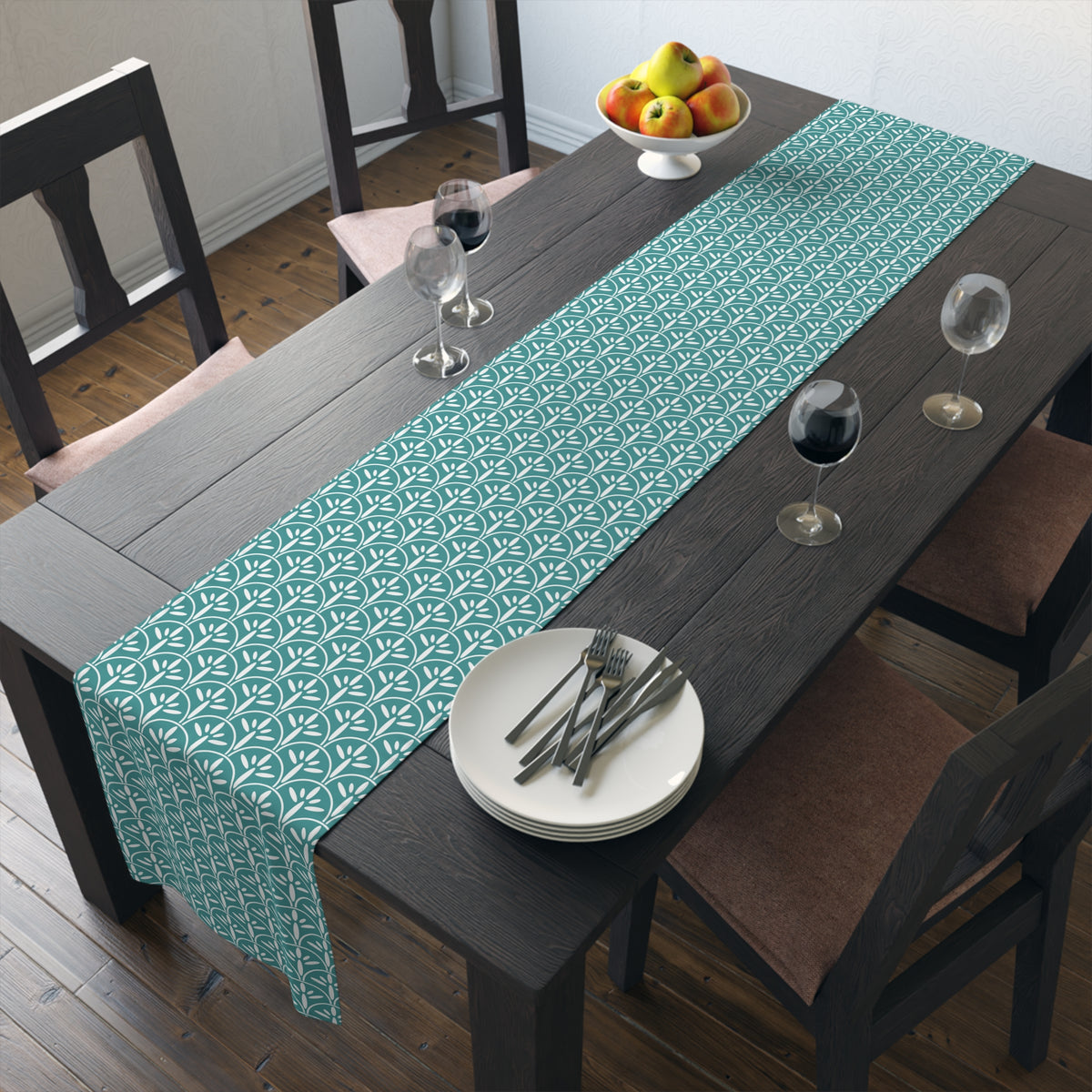 Art Deco Aqua Blue Floral Modern Runner - Mid Century Modern Gal