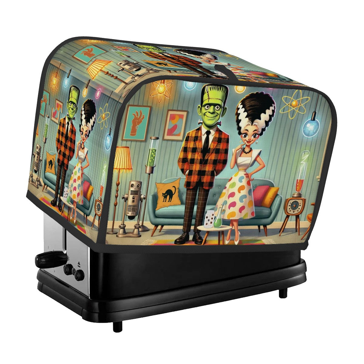 Frankenstein And Bride Kitschy Retro Kitchen 2 Slice Toaster Cover - Mid Century Modern Gal