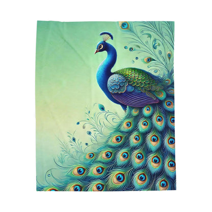 Chinoiserie Throw Blanket, Vibrant Peacock Velveteen Plush Blanket - Cozy Décor for Home and Gifts - Mid Century Modern Gal