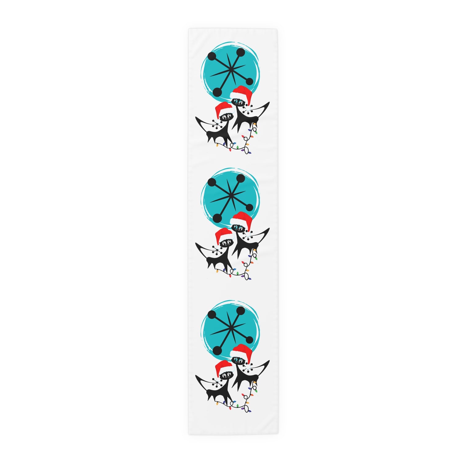 Atomic Cat Retro Christmas Mid Century Modern White MCM Designs Table Runner - Mid Century Modern Gal