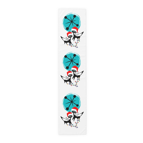 Atomic Cat Retro Christmas Mid Century Modern White MCM Designs Table Runner