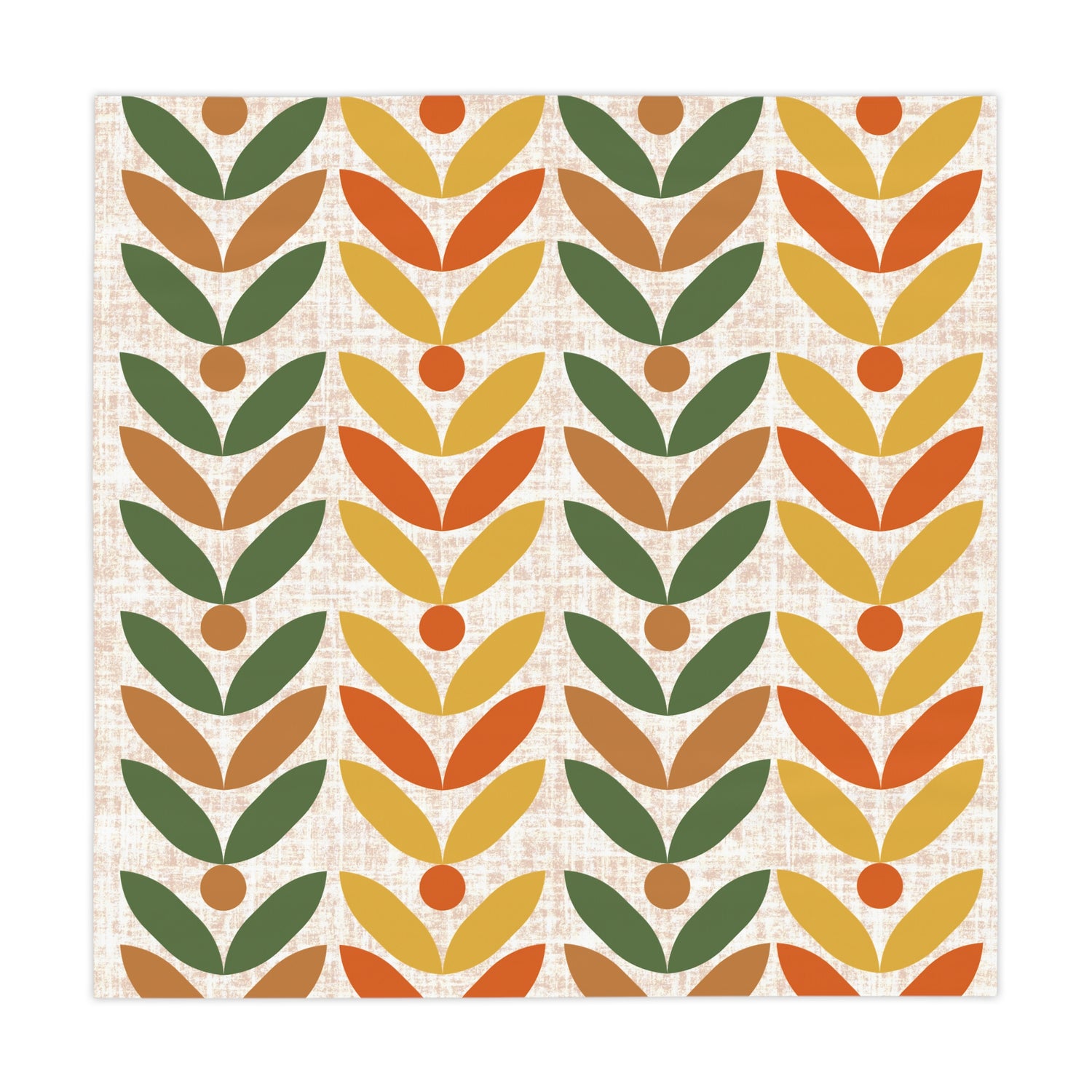 Retro Modern Danish Scandinavian Floral Orange, Yellow, Camel Brown And Floral Design for Dining Room Decor - Mid Century Modern Gal