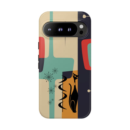 Mid Century Modern, Geometric, Atomic Cat Groovy Smart Phones Tough Phone Cases