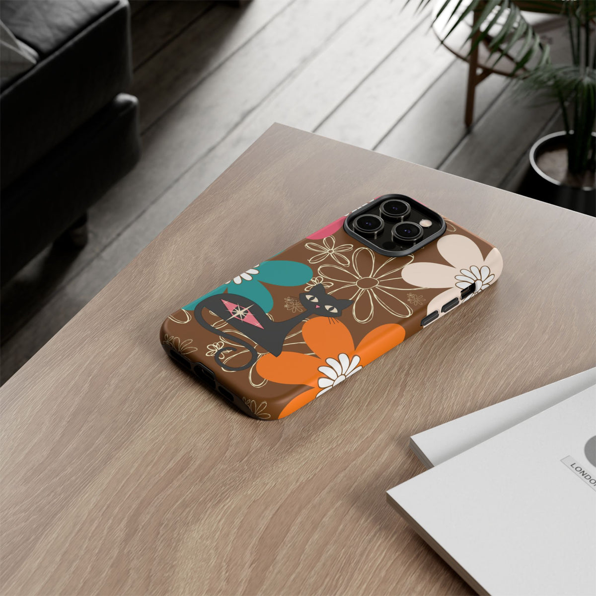 Atomic Cat Retro 70s Vibe Flower Power Tough Cases: Cute Floral and Cat Phone Case for Cat Lovers