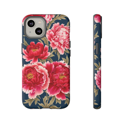 Chinoiserie Royal Blue Pink, Red Roses And Peony Floral Tough Phone Case