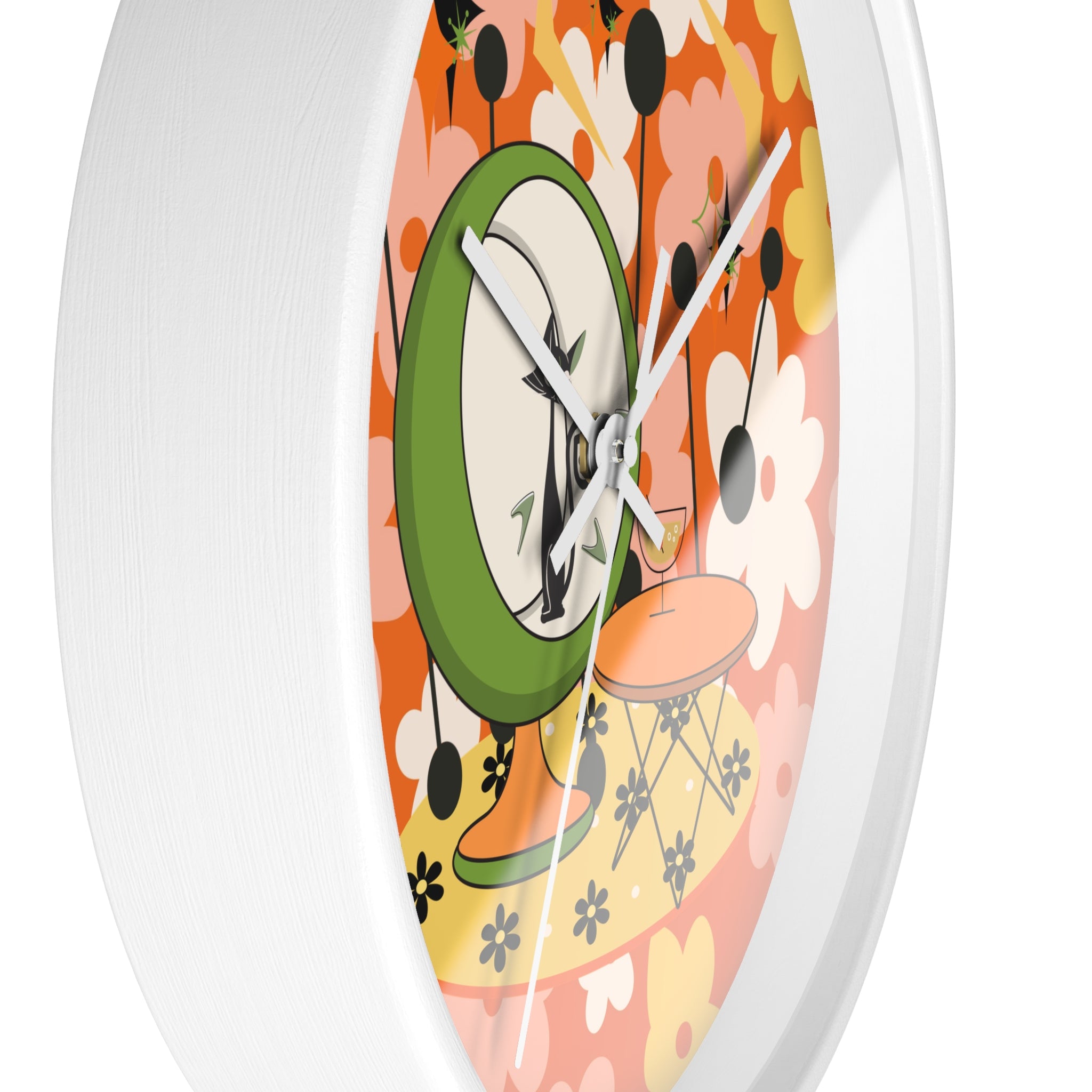 Atomic Cat Mid Century Modern Groovy Retro Floral Cat Wall Clock - Vintage Home Decor - Mid Century Modern Gal