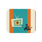 Atomic Kittie Cats, Mid Century Modern Teal, Orange Retro Cozy Cat-Themed Sherpa Blanket - Mid Century Modern Gal