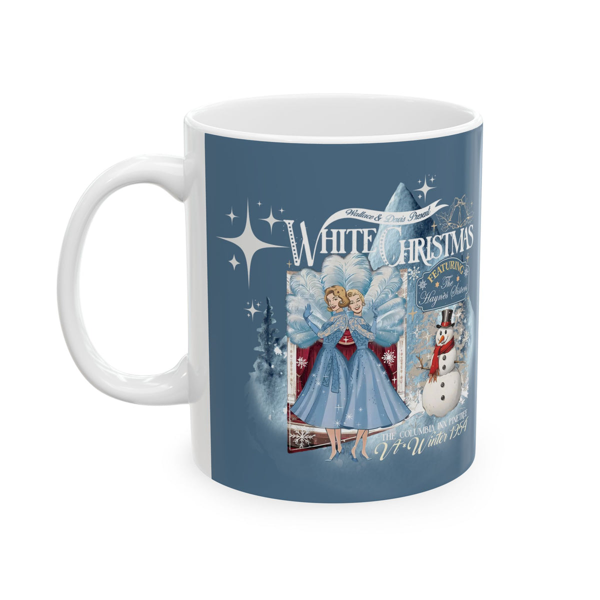 Sister Sister Wallace and Davis White Christmas Kitschy 50s Holiday Ceramic Mug - Mid Century Modern Gal