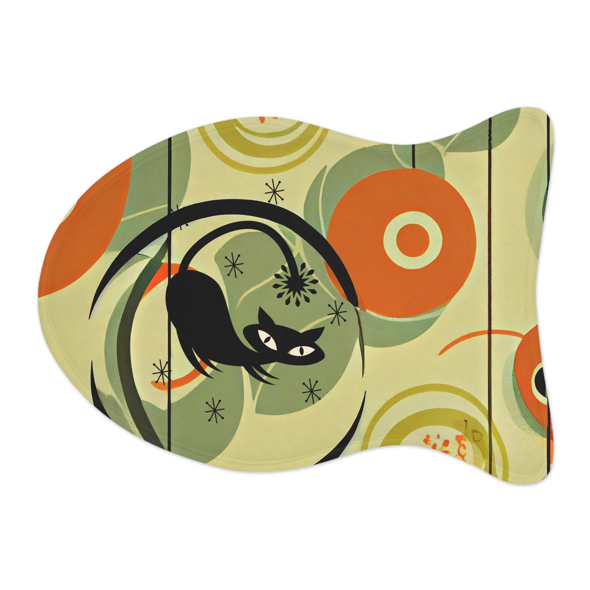 Cat Feeding Mat, Mid Mod Green, Orange Mid Century Modern Design Retro Pet Feeding Mats - Mid Century Modern Gal