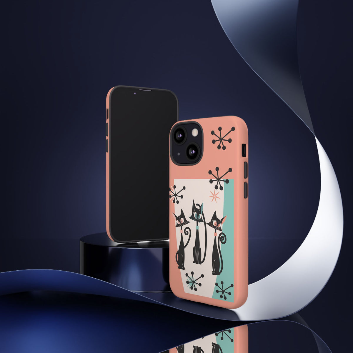 Atomic Cat Mid Mod Coral Aqua Blue Starburst Kitschy Fun Chic Samsung, Smart Phones Tough Cases
