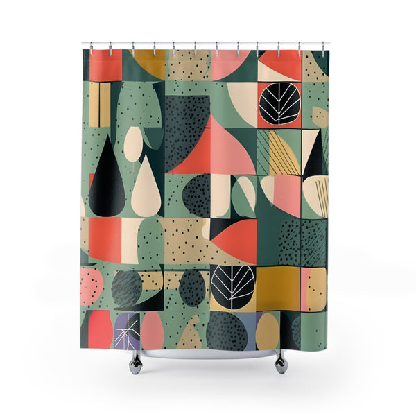Scandinavian Designed Modernist Mid Century Modern Geometric Abstract, Florals, Colorful Retro Shower Curtain