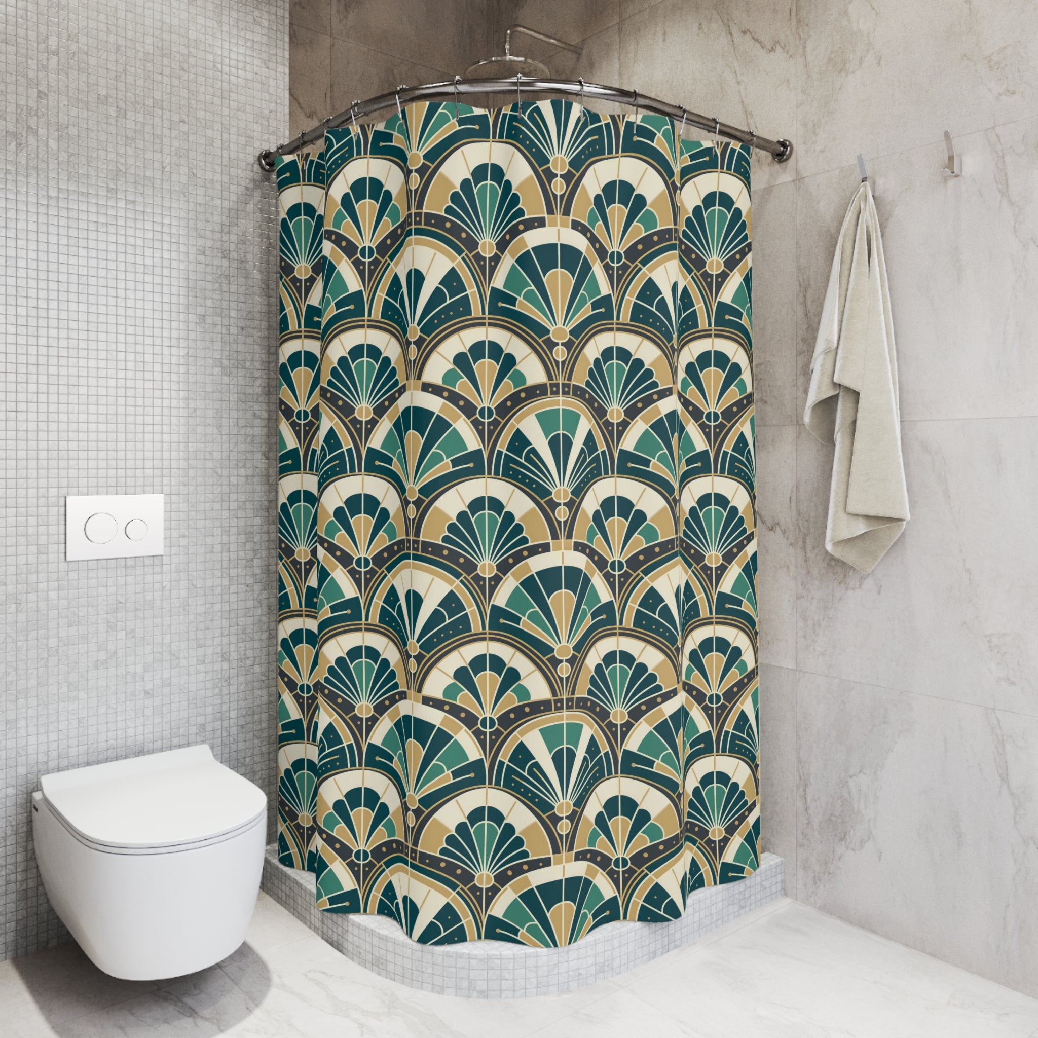 Art Deco Peacock Inspired Shower Curtain - Mid Century Modern Gal