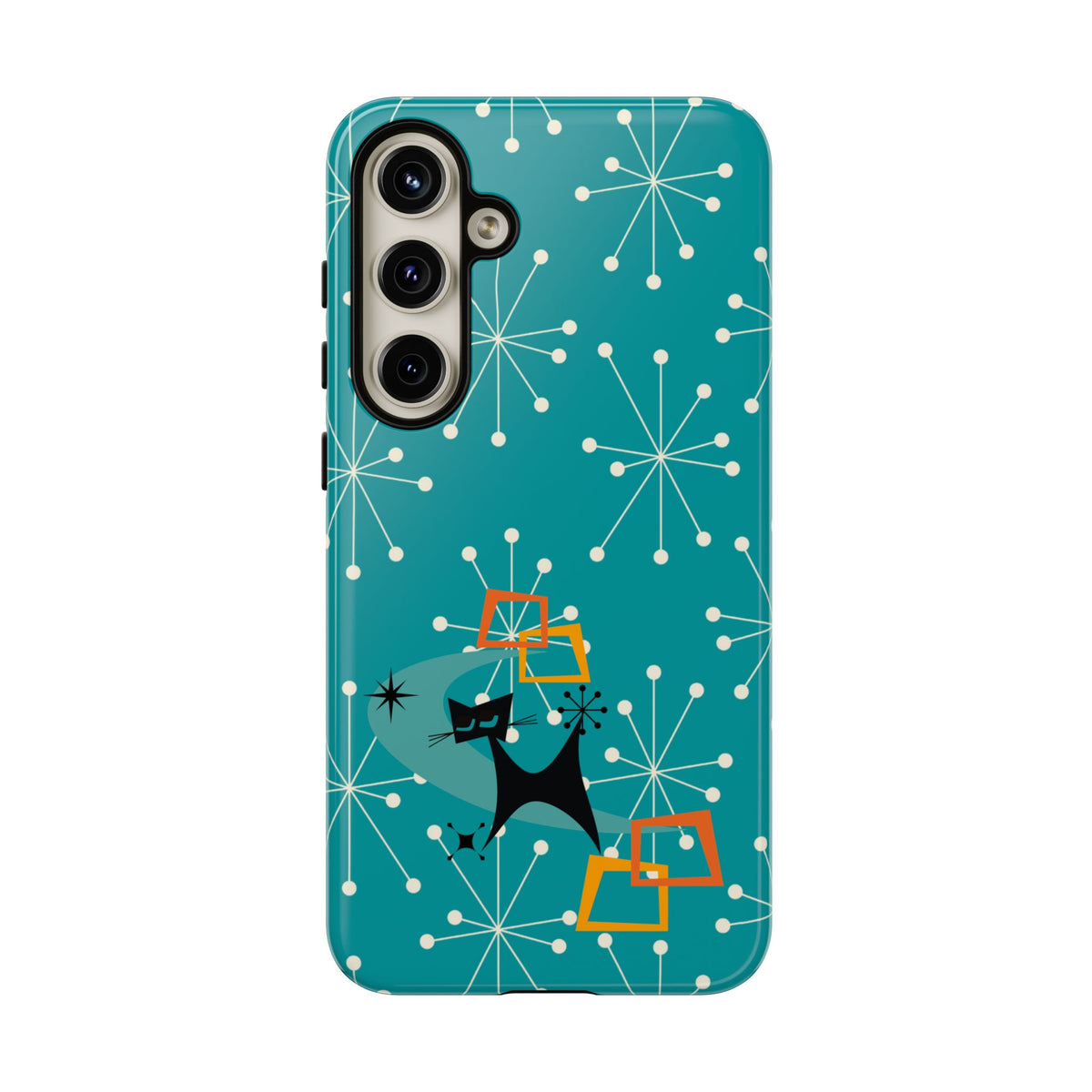 Atomic Space Cat, Starburst Blue, Retro Groovy Smart Phone Tough Phone Cases