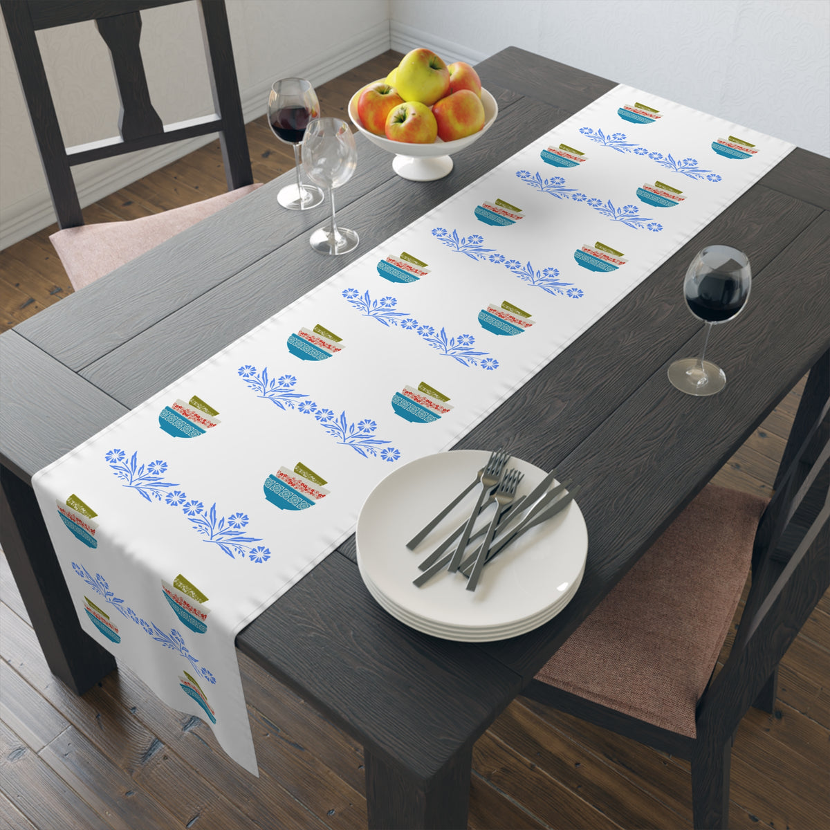 Pyrex Lover, Blue Cornflower, Kitschy 50s Pyrex Collector Kitchen Dining Room Table Runner - Mid Century Modern Gal