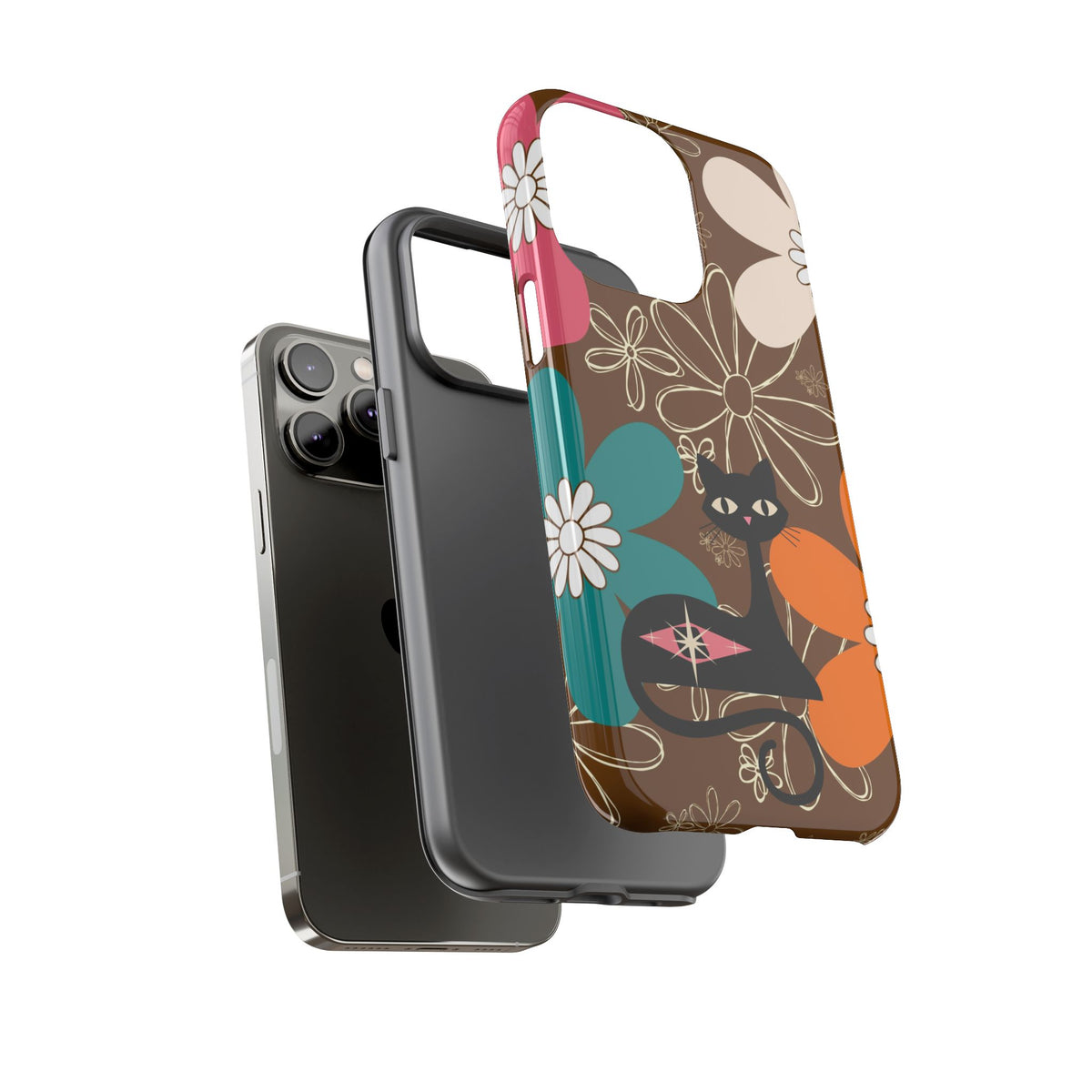 Atomic Cat Retro 70s Vibe Flower Power Tough Cases: Cute Floral and Cat Phone Case for Cat Lovers