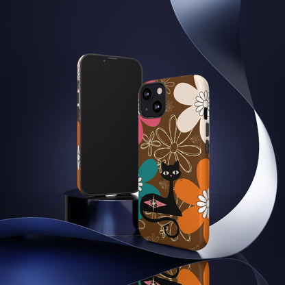 Atomic Cat Retro 70s Vibe Flower Power Tough Cases: Cute Floral and Cat Phone Case for Cat Lovers