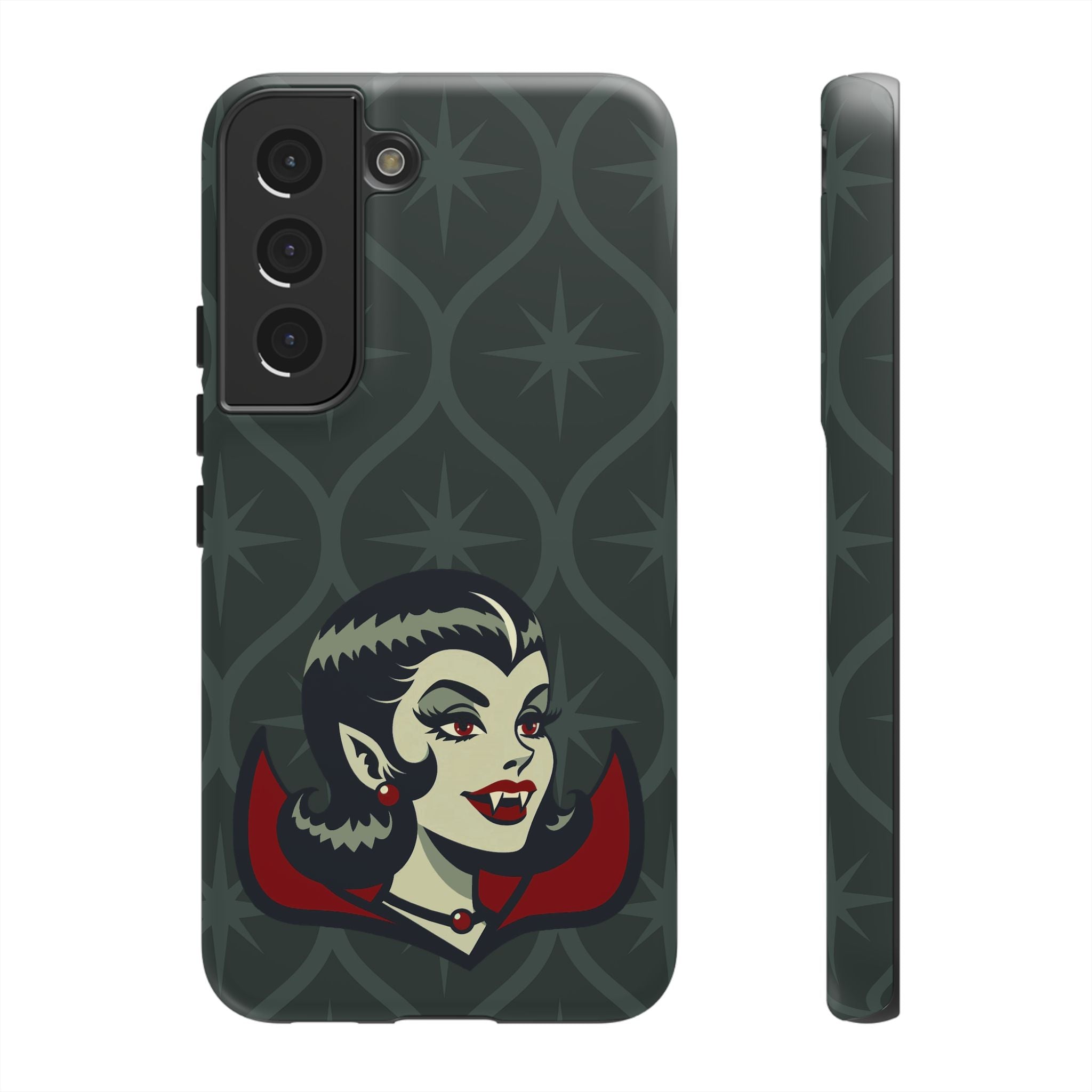 Vampire Dracula Girl Halloween Goth Horror Buff MCM Green Tough Phone Case - Mid Century Modern Gal