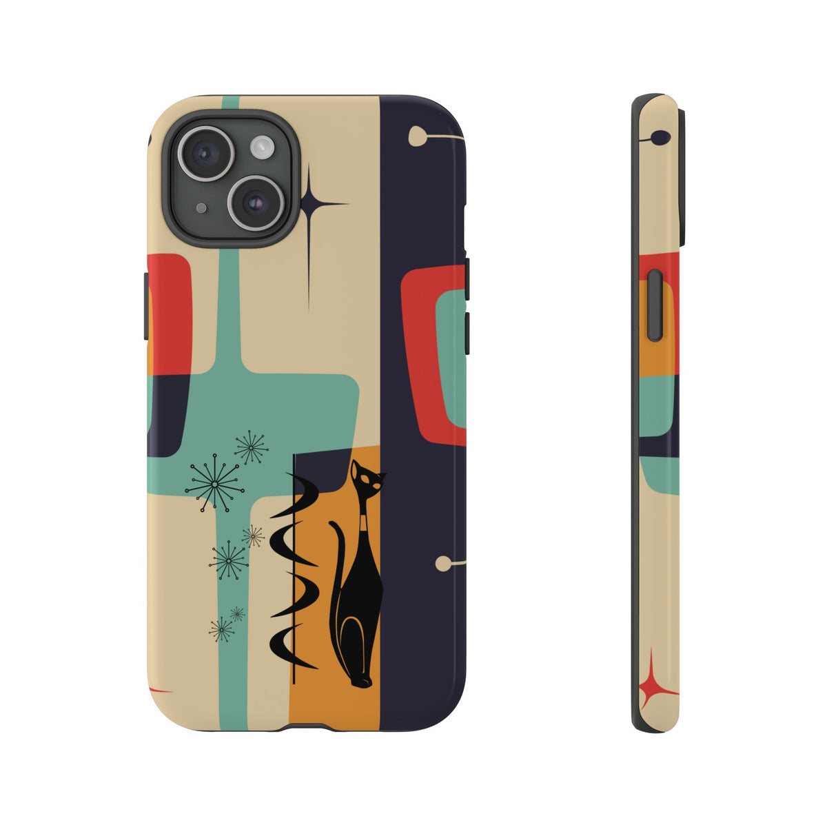 Mid Century Modern, Geometric, Atomic Cat Groovy Smart Phones Tough Phone Cases