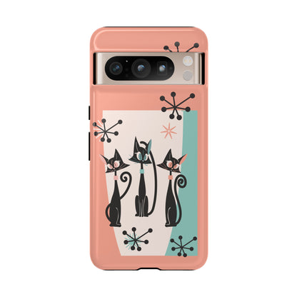 Atomic Cat Mid Mod Coral Aqua Blue Starburst Kitschy Fun Chic Samsung, Smart Phones Tough Cases