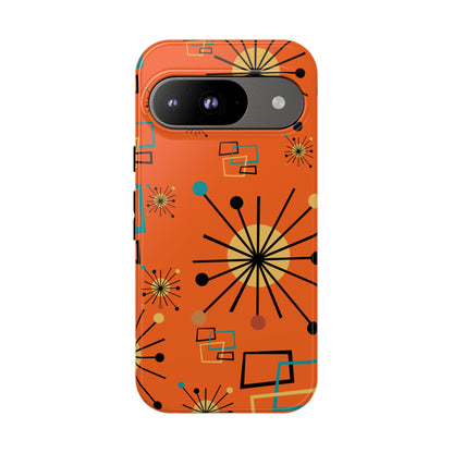 Mid Century Modern Sinatra Orange, Starburst, Geometric Funky Fun Tough Phone Case
