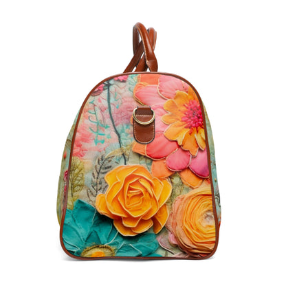 Boho Retro Flower Power, Vintage Florals, Waterproof Travel Bag