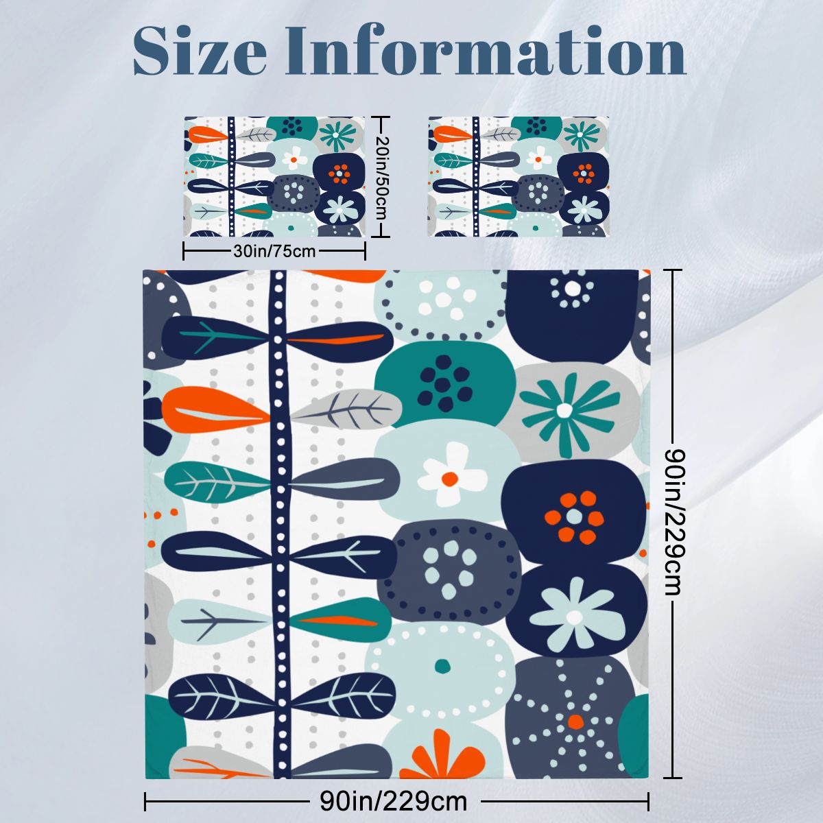 Scandinavian Floral Mid Century Modern Nordic Danish Blue, Teal Orange Queen Duvet Cover Set - Mid Century Modern Gal