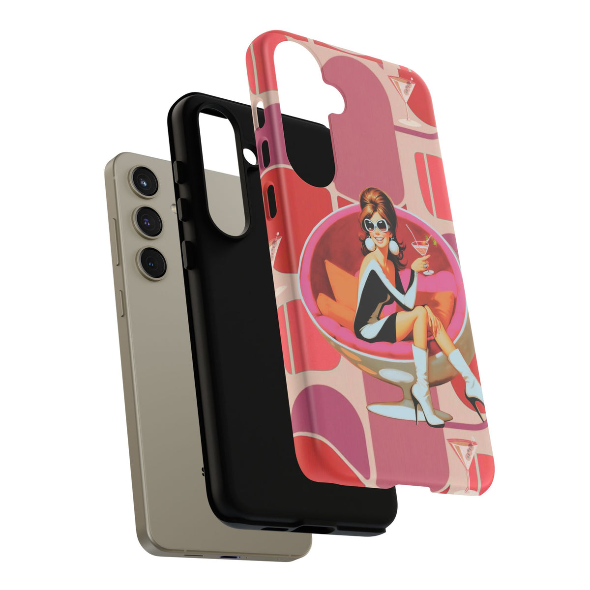 Mid Mod 60s Mod Gal, Kick Back Enjoy, Retro Chic Phone Case with Cocktail Design
