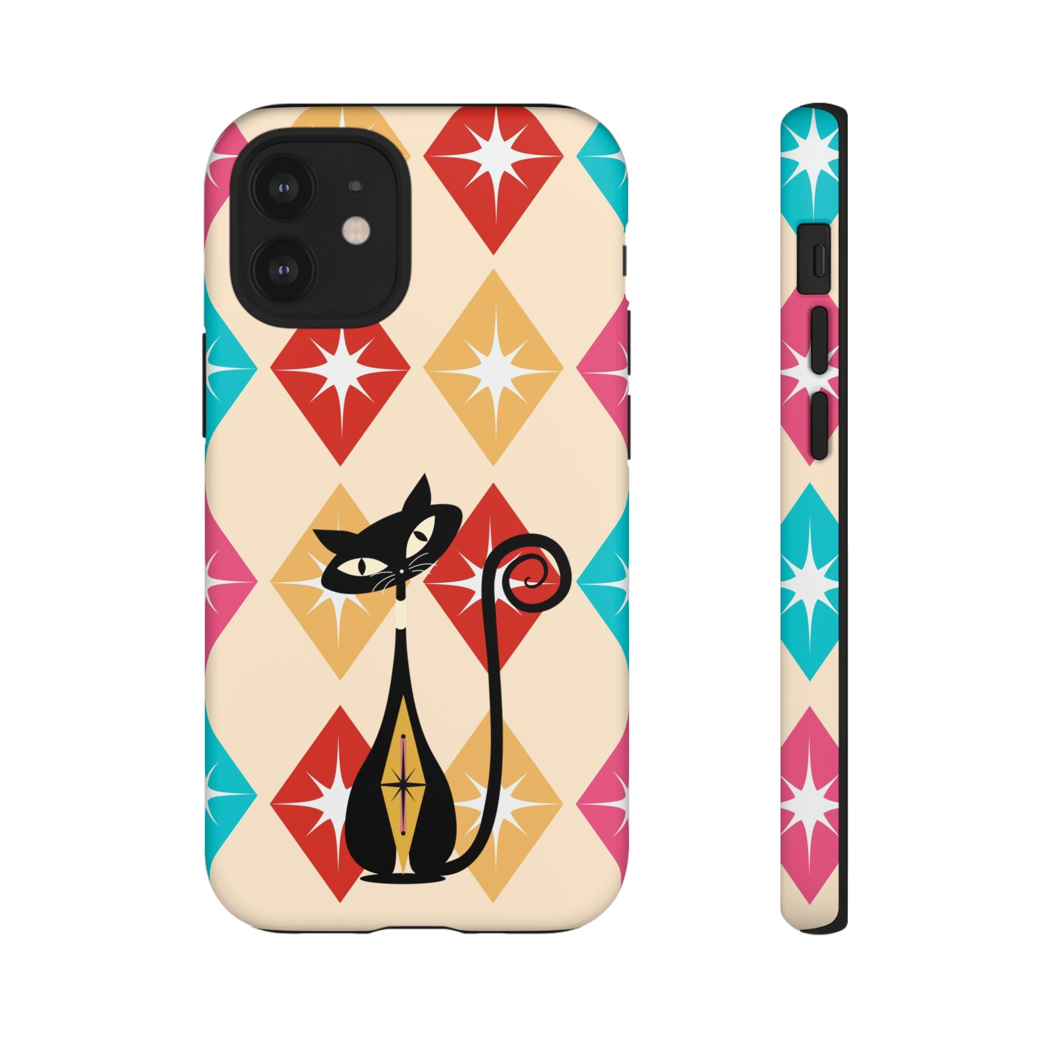 Mid Century Modern Atomic Cat, Atomic 50s Diamonds Retro Phone Tough Cases