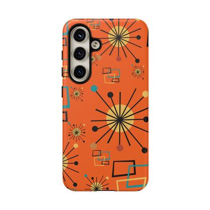Mid Century Modern Sinatra Orange, Starburst, Geometric Funky Fun Tough Phone Case