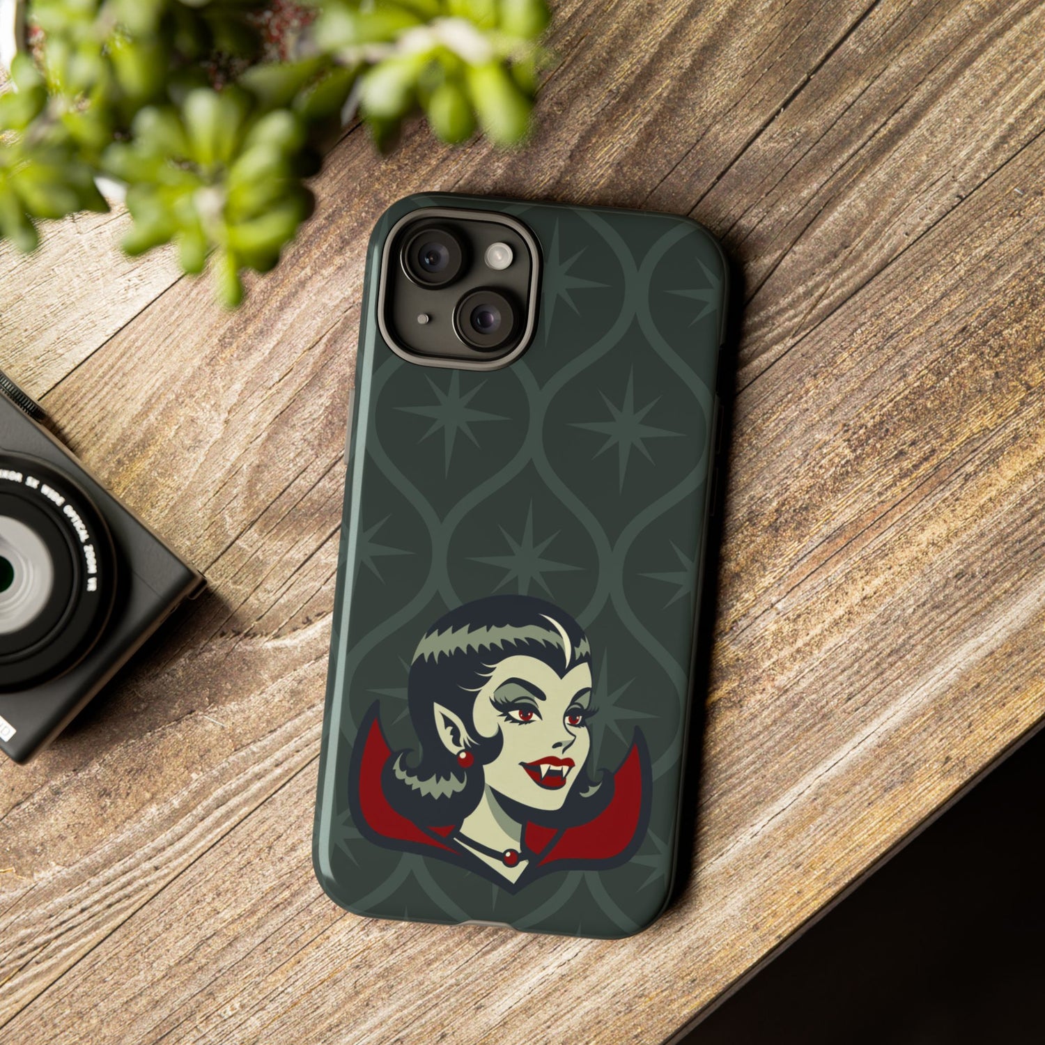 Vampire Dracula Girl Halloween Goth Horror Buff MCM Green Tough Phone Case