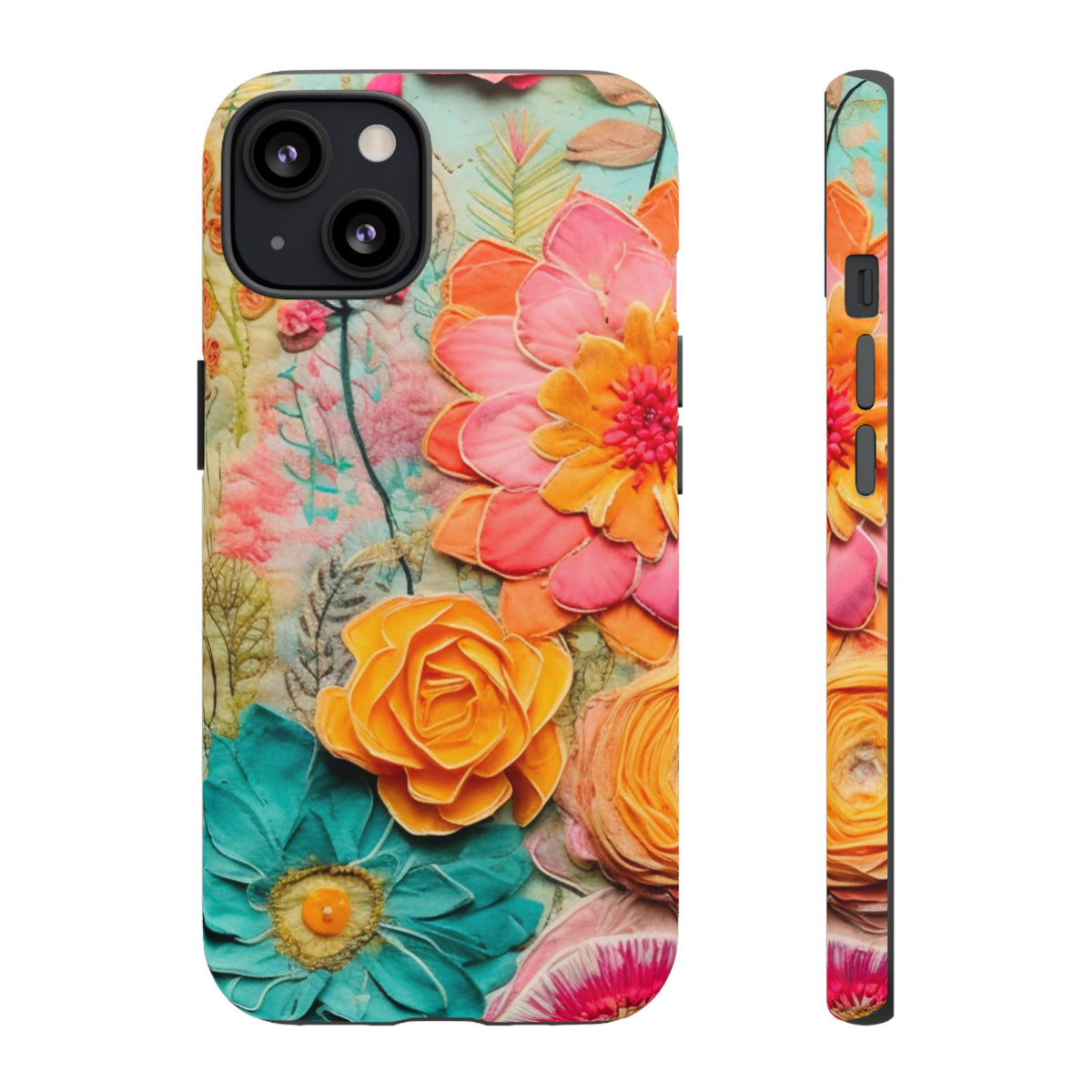 Boho Retro Floral Faux Pressed Flowers Smart Phone Tough Phone Cases
