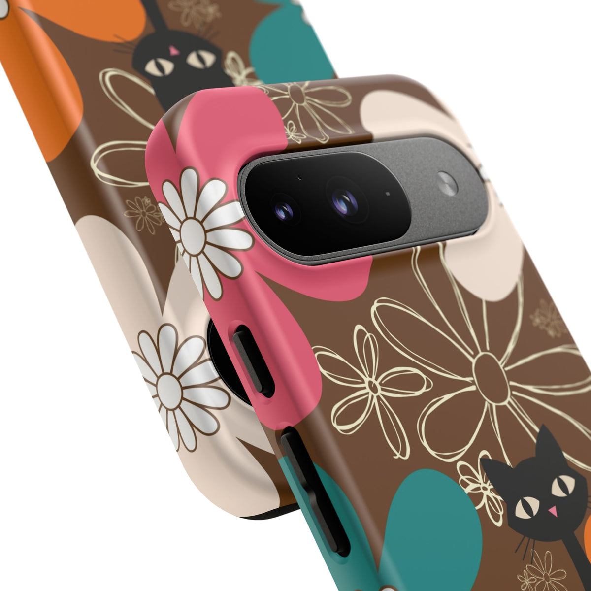 Atomic Cat Retro 70s Vibe Flower Power Tough Cases: Cute Floral and Cat Phone Case for Cat Lovers
