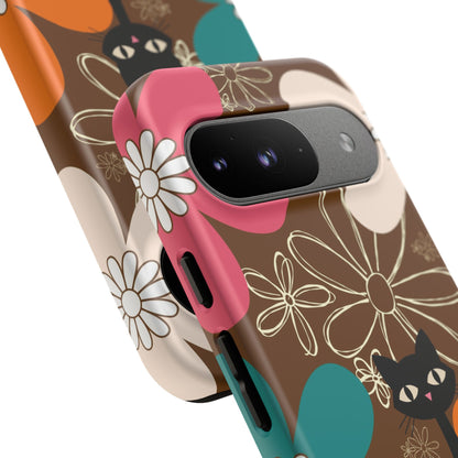 Atomic Cat Retro 70s Vibe Flower Power Tough Cases: Cute Floral and Cat Phone Case for Cat Lovers