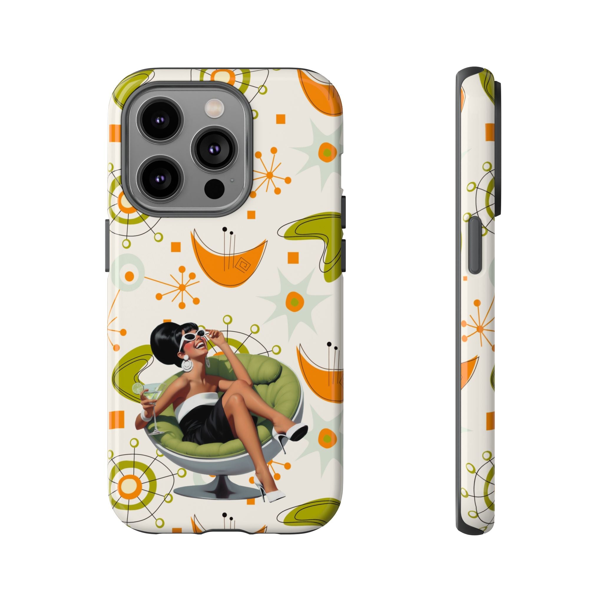 Mid Century Modern Atomic Starburst Mid Mod 60s Gal Retro Chic Tough Phone Case with Vintage Glamour Design - Mid Century Modern Gal