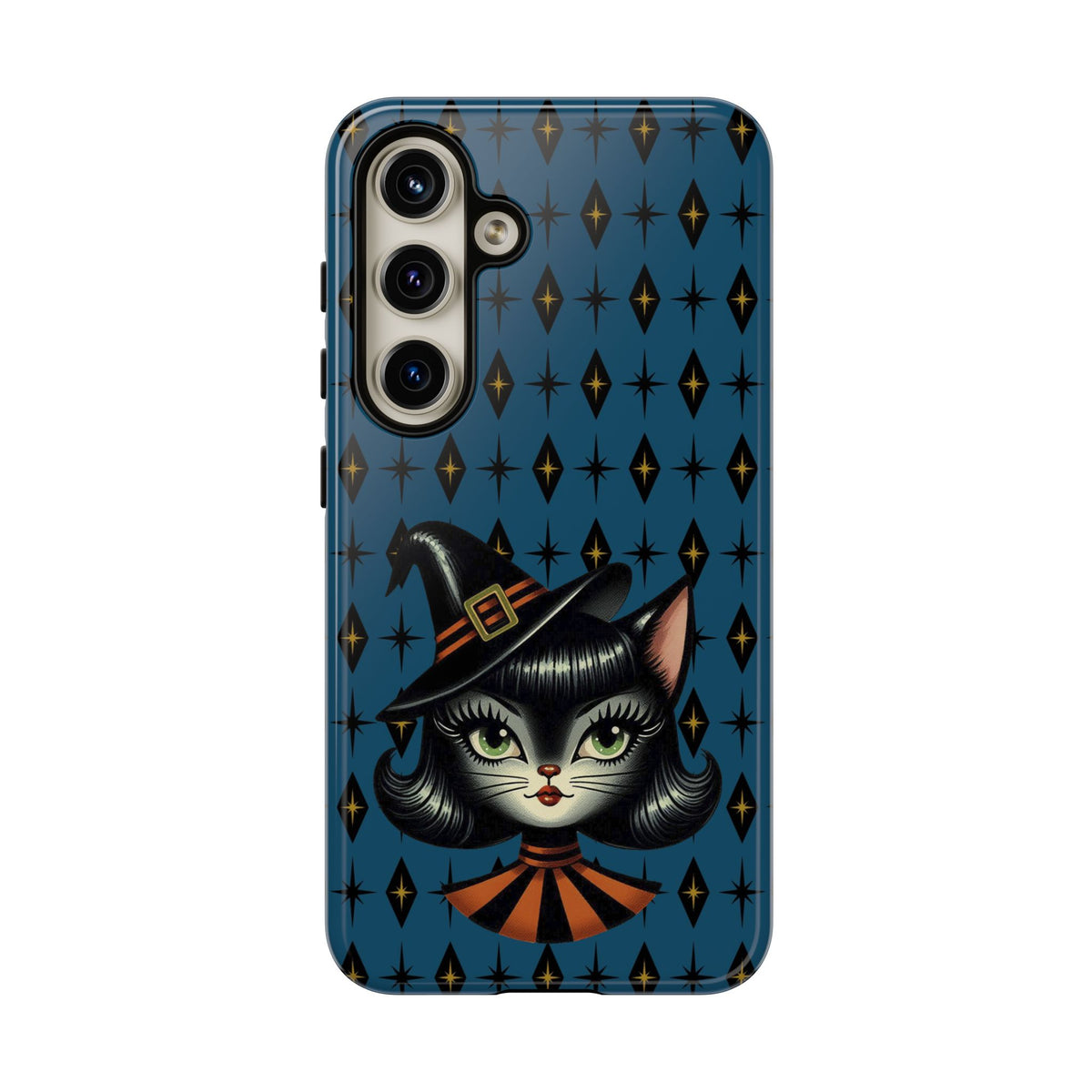 Vintage Halloween Black Cat Sexy Sexton Mid Century Modern Blue Tough Phone Case