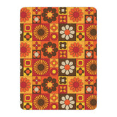 Retro Floral Boho Vibes, Orange, Yellow Brown Groovy Mod  Tan Sherpa Blanket - Cozy Throw for Home Decor & Gifting - Mid Century Modern Gal