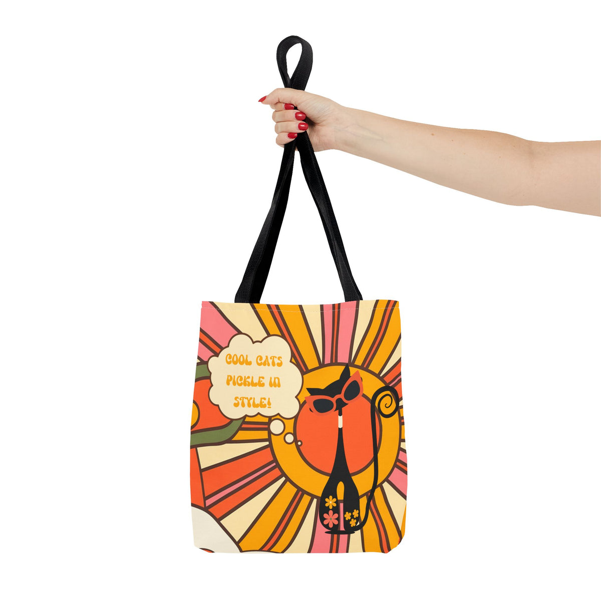 Pickleball Player Lover Tote Bag, Retro Groovy Mod Cat - Mid Century Modern Gal