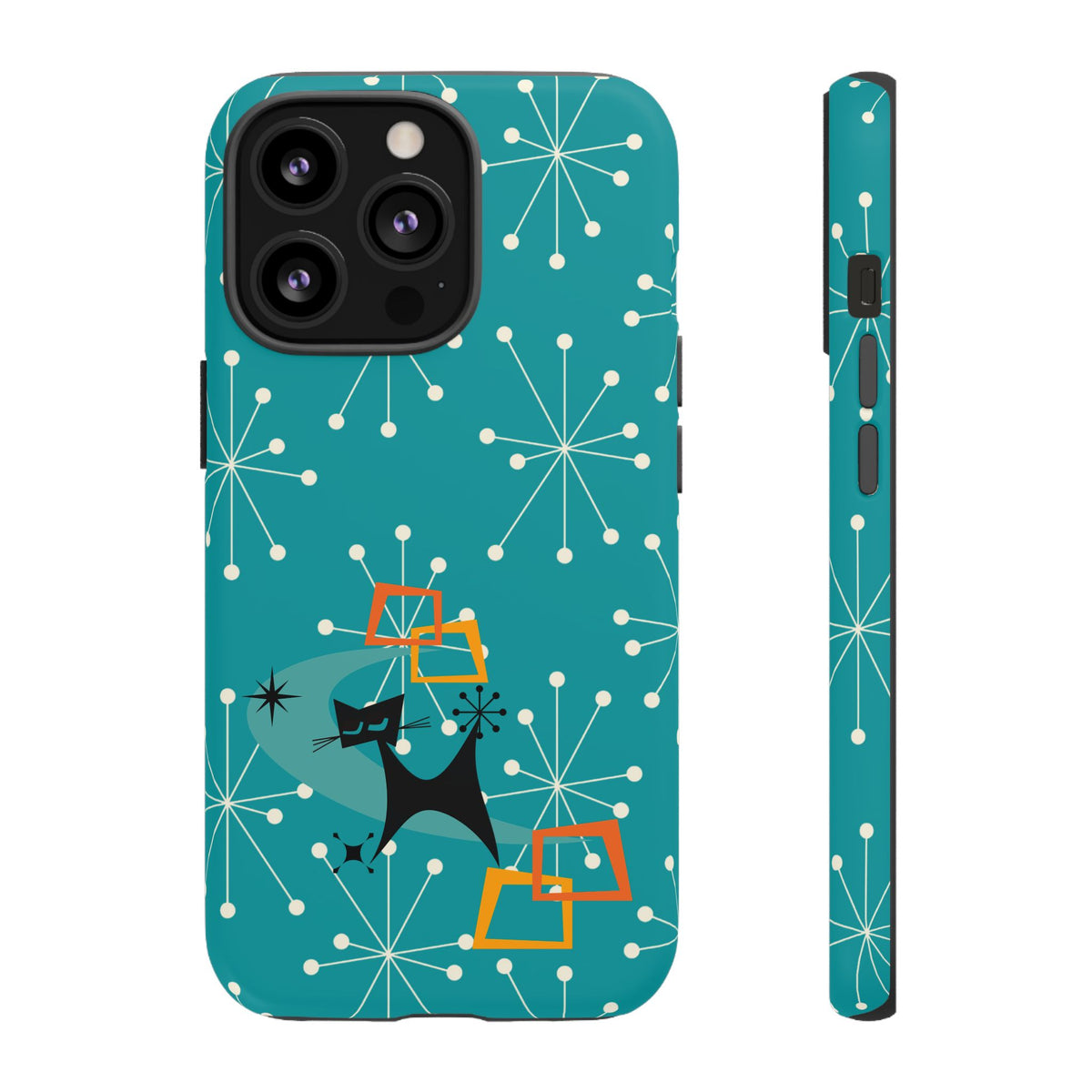 Atomic Space Cat, Starburst Blue, Retro Groovy Smart Phone Tough Phone Cases