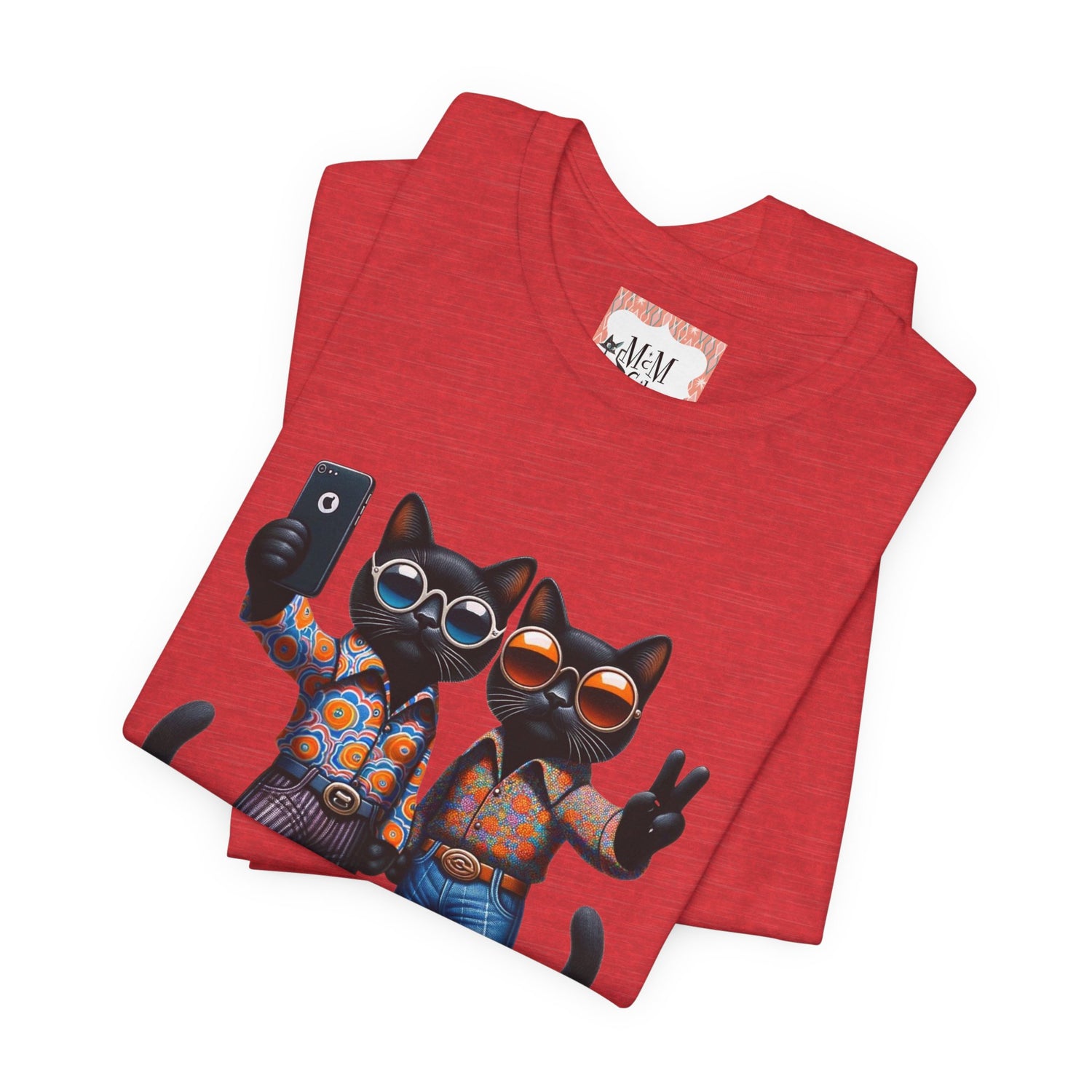 Two Cool Cats, Male Couple, Kitschy Fun Selfie Cats Retro Tee