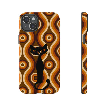 Retro Phone Case, Groovy Brown, Atomic Kitsch Cat Tough Smart Phone Cases