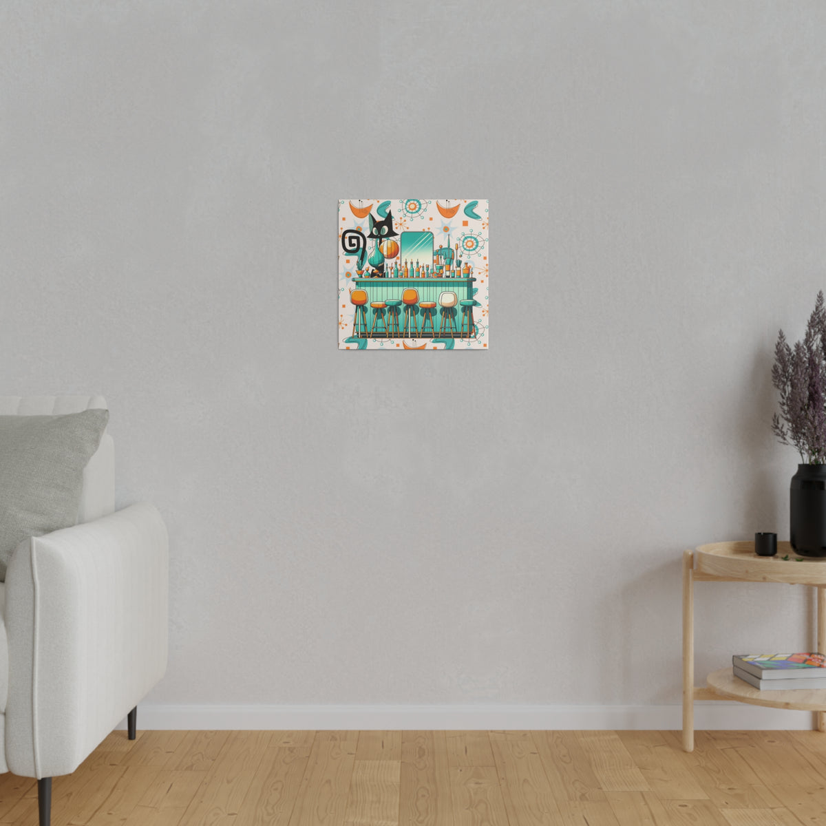 Atomic Cat, Mid Century Modern Kitschy Bar, Orange, Teal Mid Century Modern Wall Art - Mid Century Modern Gal