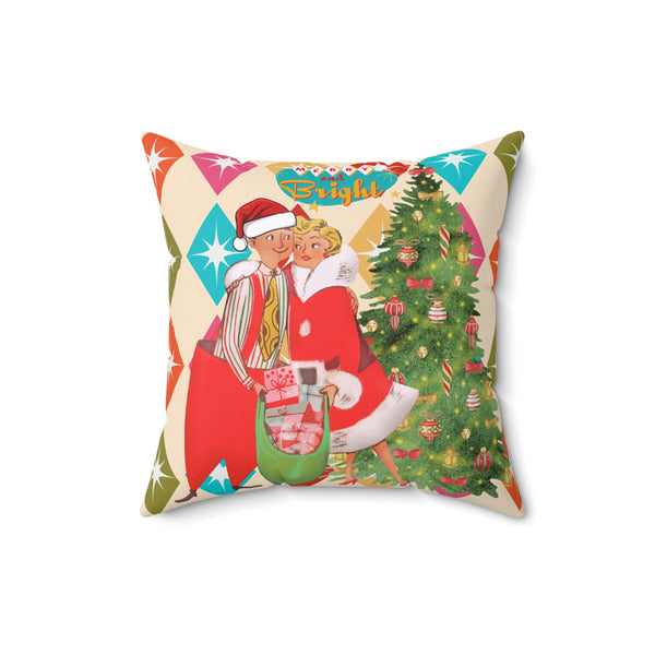 Vintage Christmas Square Pillow – Bright Holiday Decor