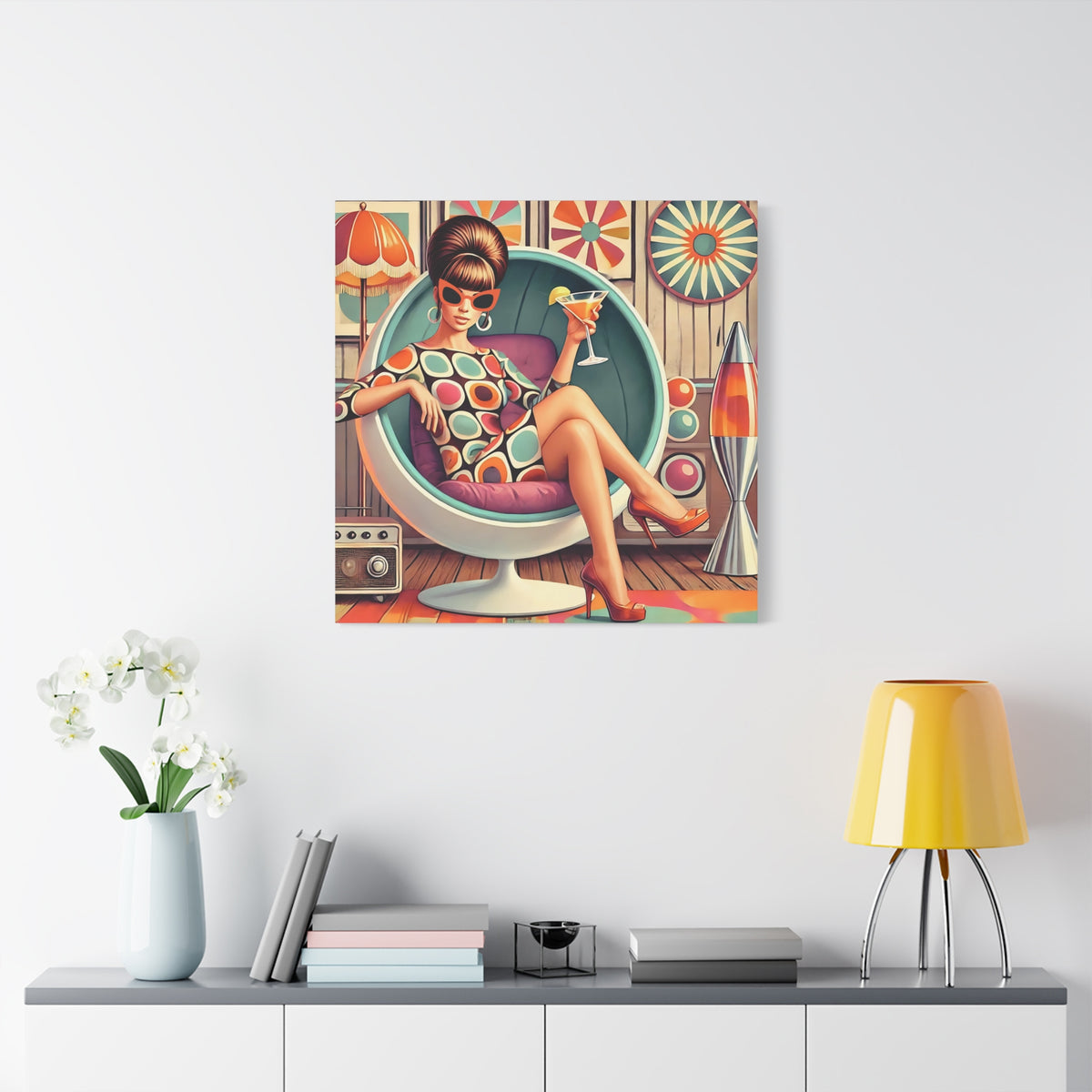 60s Mod Gal, Retro Chic Canvas Gallery Wrap - Vintage Lounge Art Print - Mid Century Modern Gal