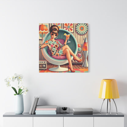 60s Mod Gal, Retro Chic Canvas Gallery Wrap - Vintage Lounge Art Print - Mid Century Modern Gal