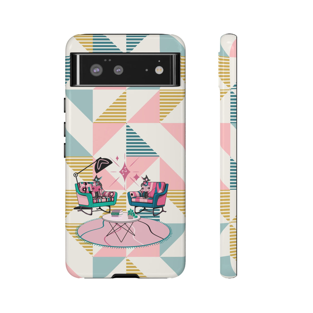 Atomic Cats Reading, Book Talk, Book Lover, Retro Chic Phone Case with Retro Vibe - Cozy Living Room Design