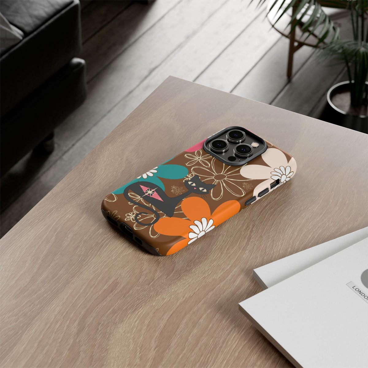 Atomic Cat Retro 70s Vibe Flower Power Tough Cases: Cute Floral and Cat Phone Case for Cat Lovers