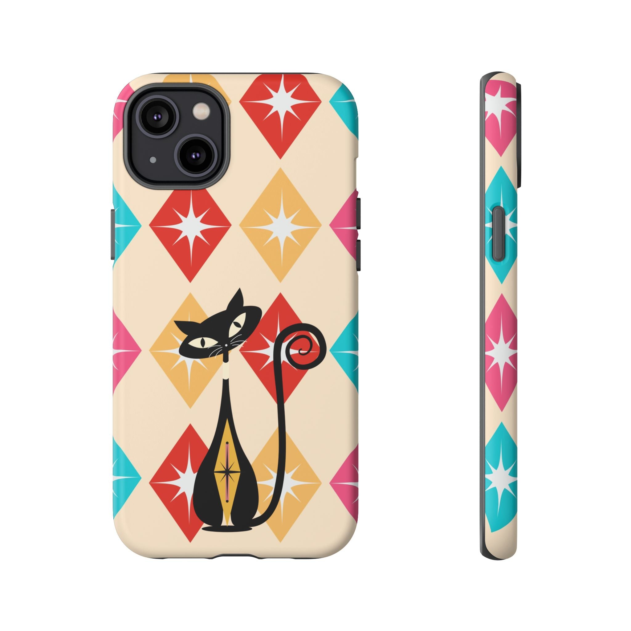 Mid Century Modern Atomic Cat, Atomic 50s Diamonds Retro Phone Tough Cases