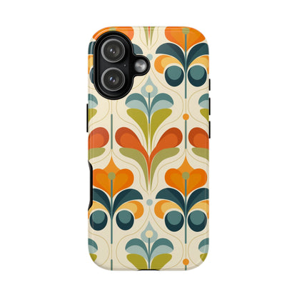 Mid Century Modern Scandinavian Floral, Orange Blue Green Tough Phone Case